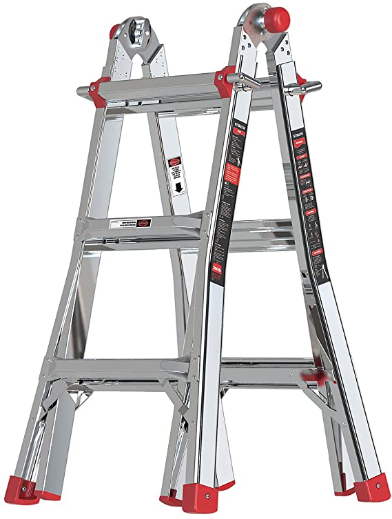 STEALTH Folding Ladder, 13 ft Aluminum Extension Ladder, 300 lbs Load Capacity, Portable Telescoping Ladder with Non-Slip Rubber, Multi-Position Step Ladders, Smart Utility for Working Indoor/Outdoor