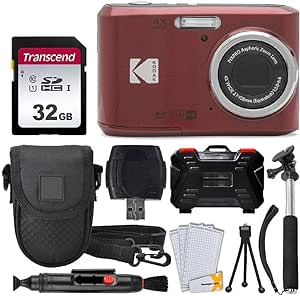 Kodak PIXPRO FZ45 Digital Camera   32GB Memory Card   Point and Shoot Camera Case   Extendable Monopod   Lens Cleaning Pen   LCD Screen Protectors   Table Top Tripod – Ultimate Bundle (Red)