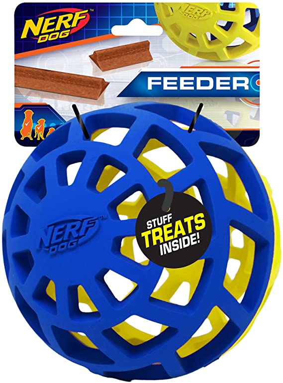 Nerf Dog 5 Inch Durable Treat Feeder Ball for Dogs, Blue/Green