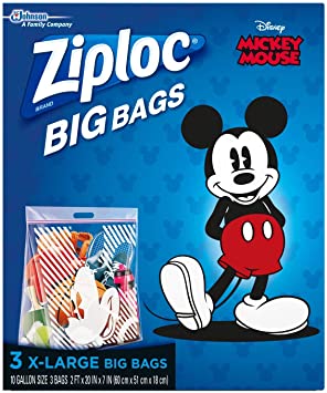 Ziploc N/A Disney Mickey Mouse Extra Large Big Bags - 3ct. (2 PACK), Clear, 7.5 inches (H) x 8.94 inches (W) x 1.5 inches (D)