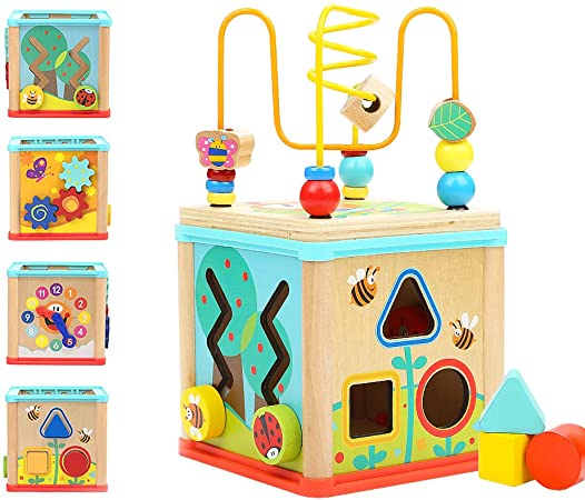 TOP BRIGHT Activity Cube Toys for 1 Year Old Boy Girl, Wooden Toys Montessori for Toddlers | Baby First Birthday Gifts | Developmental Educational Learning Toy for 12-18 Months