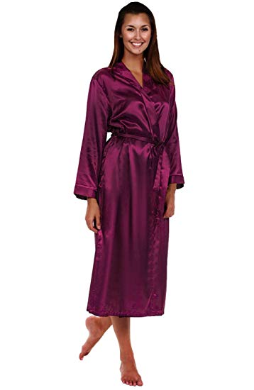 Alexander Del Rossa Womens Solid Colored Satin Robe, Long Dressing Gown