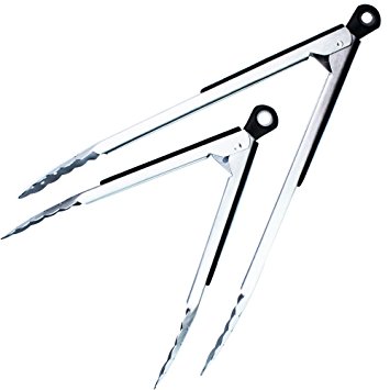 Heyohome Stainless Steel 9-inch& 12-inch Kitchen Tongs Set for Salad & Grill