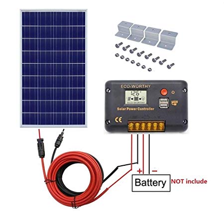 ECO-WORTHY 100Watt Solar Panel Off-Grid RV Boat Kit:100 Watt Solar Panel 20A LCD Display Charge Controller  Solar Cable  Z Brackets