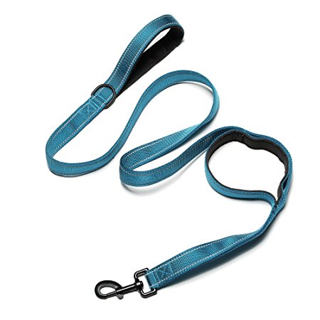UItraRong 5ft Reflective Dual Padded Handles Traffic Dog Leash Thick 4mm Nylon Premium Quality 1in Wide Perfect for Large Dog or Medium Dog Dual Padded Handles Protect Dog in Traffic
