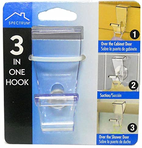 Spectrum 3 in One Over The Cabinet Door Single Hook w/Removable Suction Cup