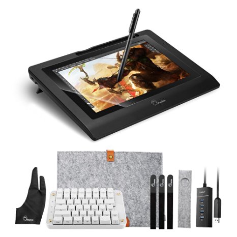 Parblo Coast10 10.1" inches Graphic Tablet Drawing Monitor with Cordless Battery-free Pen one-hand Mechanical Keyboard  High Speed 4ports USB3.0 Hub Two-Finger Glove Wool Liner Sleeve Carrying Bag