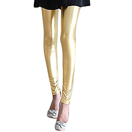 Polytree Women's Metallic Shiny Spandex Leggings Pants