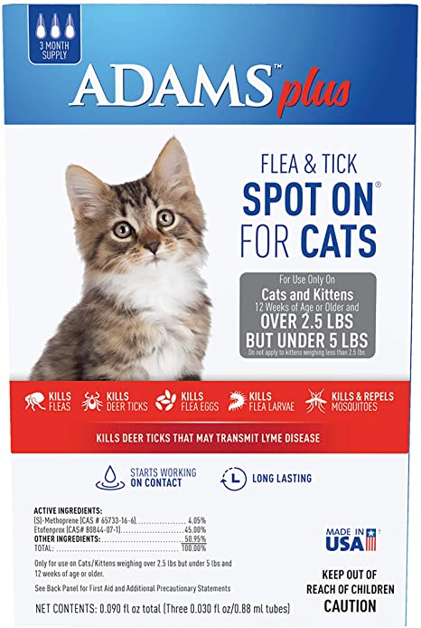 Adams Plus Flea & Tick Spot On for Cats & Kittens Cats and Kittens 2.5 llbs but Under 5 lbs