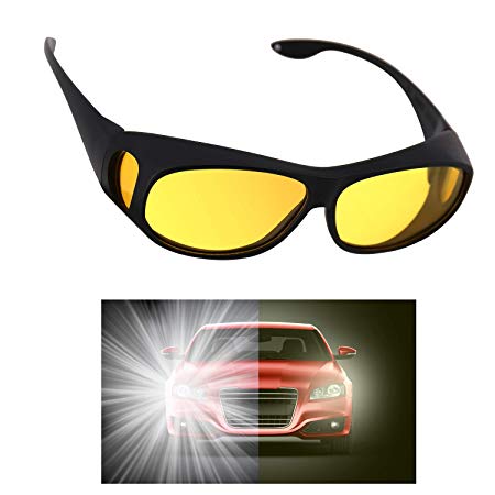 GLTECK Night Driving Glasses, Anti Glare Night Vision Glasses HD Polarized Yellow Tint Fit Over Wrap Around Prescription Eyewear for Men Women