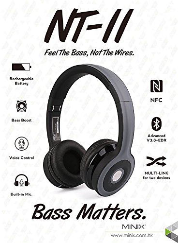 Minix Nt-II65288NT-2 Bass Matters Music Headphone with NFC Wireless On-ear Headset Stereo Bluetooth Foldable Built-inMIC Rechargable