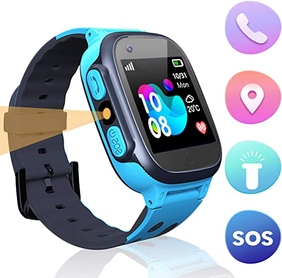 LDB Direct Kids Smart Watch Phone Watches Compatible with Android and iOS, Smartwatch with SOS Call Touch Screen Voice Chat Flashlight for Kids 3-12 Year Old (Blue)