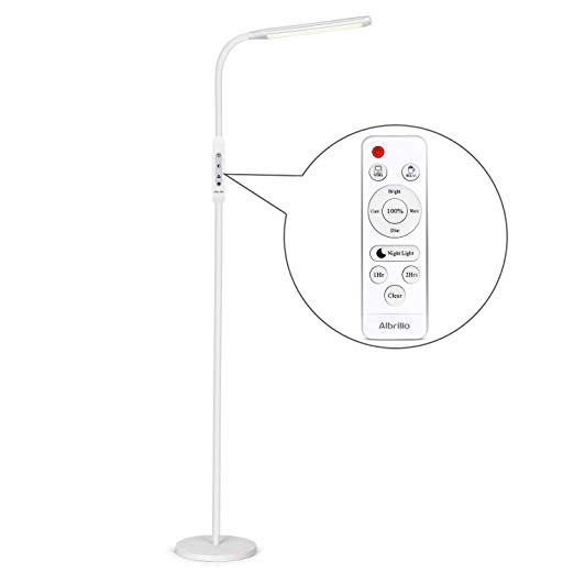 Albrillo Floor Lamp, Dimmable Reading Standing Lamp for Living Room Bedroom, Touch & Remote Control, Flexible Gooseneck, White