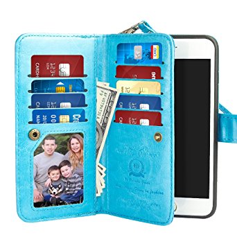 iPhone 6 Plus Case, iPhone 6S Plus Flip Folio Wallet Case, iDudu Luxury PU Leather Wallet Cover Case with Credit Card Holder & Wrist Strap for iPhone 6 Plus iPhone 6S Plus 5.5 Inch( light blue)