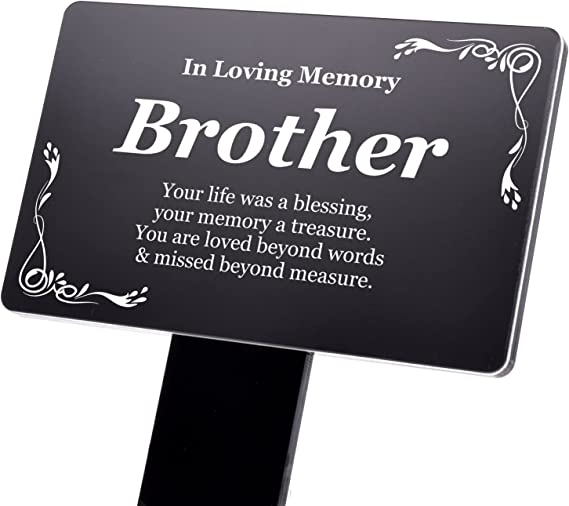 OriginDesigned Brother Memorial Remembrance Plaque Stake - Black, Waterproof, Outdoor, Grave Marker, Tribute, Plant Marker (Black)