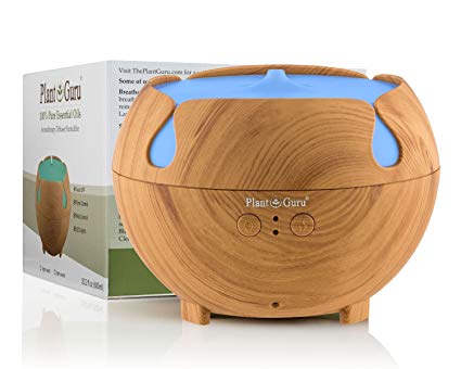 Essential Oil Diffuser Ultrasonic Cool Mist Humidifier Light Wood Grain 600 ml. Large Capacity Auto Shut off and 7 Color LED Lights Great For Home, Bedroom, Baby Room, Bathroom & Office