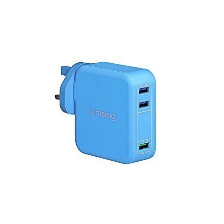 Quick Charge 3.0 Phone Charger, Lumsing 35W Cube Multi-Port USB Mains Charger, 1 Port QC3.0   2 Port with Smart IC Technology Wall Charger for iPhone7/ 7Plus, iPad, HTC One A9/M9, Nexus 6, LG G5 V10 and More (Blue)