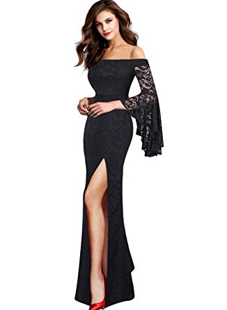 VFSHOW Womens Floral Lace Off Shoulder Bell Sleeve Formal Party Maxi Dress