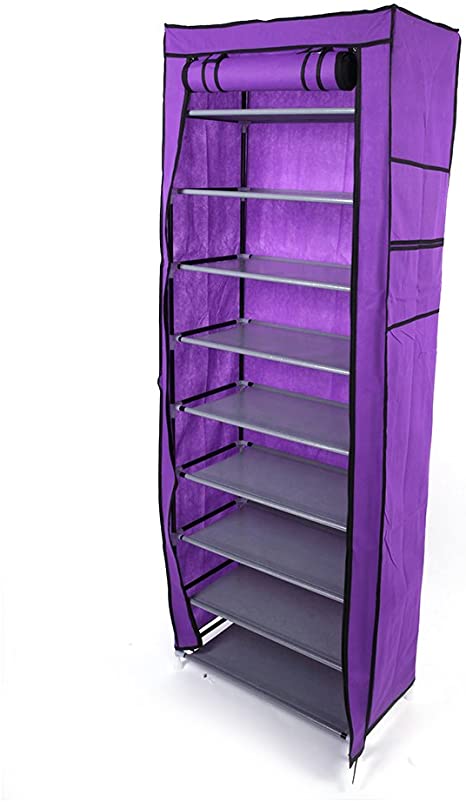 AOSGYA 10 Tiers Free Standing Shoe Rack Non-Woven Fabric Shoe Stoage Organizer Cabinet (Purple)