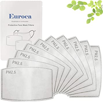 Euroca PM2.5 Carbon Activated Filters for Adult Face Mask Breathable Insert Protective Mouth Mask Anti Pollution Anti Haze Allergy Filters Replacement Outdoor & Indoor Activities (Adult, 10 Pcs)