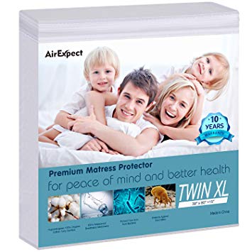 AirExpect Waterproof Mattress Protector Twin XL Size 100% Organic Cotton Hypoallergenic Breathable Mattress Pad Cover, 18” Deep Pocket, Vinyl Free -39” x 80”