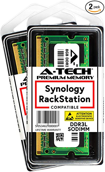 A-Tech 16GB Kit (2 x 8GB) for Synology RackStation RS1219  RS818RP  RS818  NAS Servers - DDR3/DDR3L 1600Mhz PC3L-12800 1.35v SODIMM Memory RAM (Equivalent to Synology RAM1600DDR3L-8GBx2)