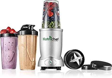 Personal Electric Single Serve Blender - 1200W Professional Kitchen Countertop Mini Blender Shakes and Smoothies w/ Pulse Blend, Convenient , Portable 10 & 24 Oz Cups - NutriChef NCBL12