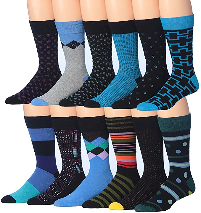 James Fiallo Mens 12 Pack Patterned Dress Socks