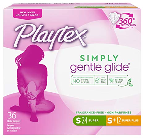 Playtex Simply Gentle Glide Multipack Unscented Tampons with Super and Super Plus Absorbencies, 36 Count (Pack of 1) (Packaging May Vary)