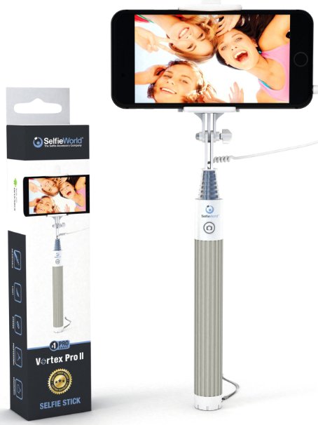 Selfie Stick, Easy Plug 'n Play Cable Operation - Advanced Monopod For All iPhones (iOS 5.0 ), Samsung Galaxy, Note, Android Phones (4.2 ) - Takes HD Photos, Video, Operates Flash
