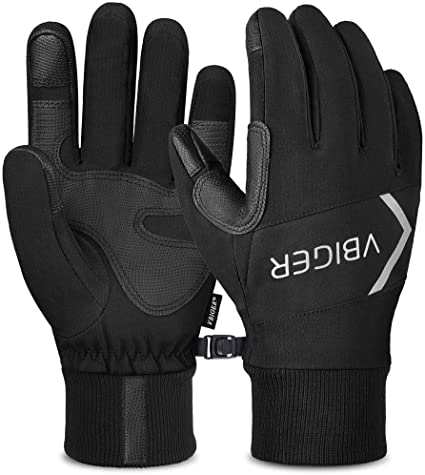 VBIGER Mens Winter Gloves Running Cycling Gloves Touch Screen Gloves with Reflective Strips and Anti-slip Silicon, Black