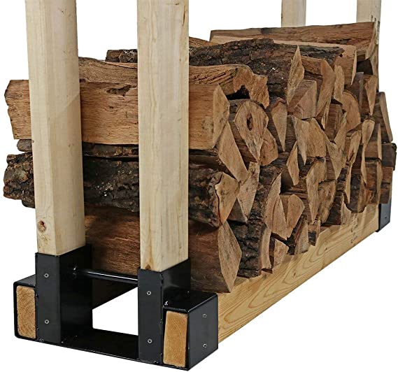 ORAF Outdoor Firewood Log Storage Rack Bracket Kit, Fireplace Wood Storage Holder, DIY Heavy Duty Metal Outdoor Fire Log Carrier, Adjustable to Any Length (2 pack)