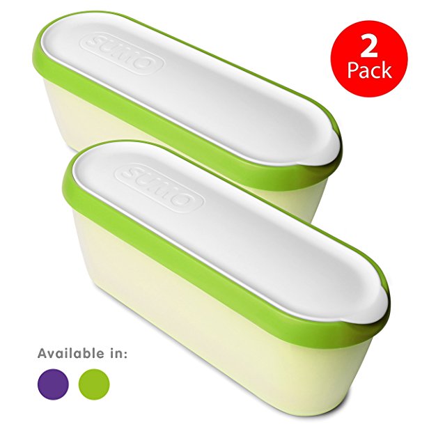 SUMO Ice Cream Containers • Insulated Ice Cream Tub • Container Ideal for Homemade Ice-Cream, Gelato or Sorbet • Dishwasher Safe • 1.5 Quart Capacity • [Green, 2-Pack]