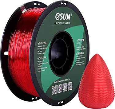 eSUN Flexible TPU Filament 1.75mm, 3D Printer Filament TPU-95A, Dimensional Accuracy  /- 0.05mm, 1KG (2.2 LBS) Spool 3D Printing Filament for 3D Printers, Transparent Red