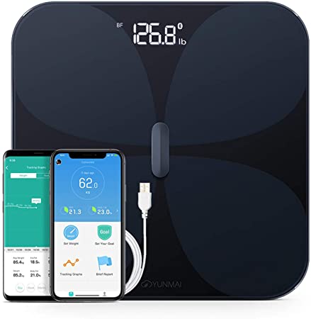 YUNMAI Pro Smart Scale Body Analyzer (2ND GEN) Rechargeable with Free App and Hidden Display