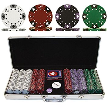Trademark Poker 500 14-Gram 3 Color Ace-King Suited Poker Chip Set with Aluminum Case