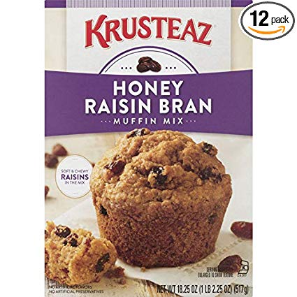 Krusteaz Honey Raisin Bran Muffin Mix, 18.25-Ounce Boxes (Pack of 12)