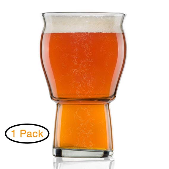 Nucleated Beer Pint Glass- A Beer Glass for Beer Drinkers - Nucleated for Better Head Retention, Aroma and Flavor - 16 oz Craft Beer Glasses IPA for Beer Drinking Bliss - Gift Idea for Men- 1 Pack