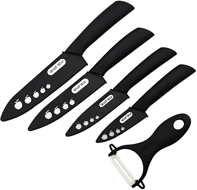 Kitchen Ceramic Knife Set Professional Knife With Sheaths, Super Sharp Rust Proof Stain Resistant (6" Chef Knife, 5" Utility Knife, 4" Fruit Knife, 3" Paring Knife, One Peeler)