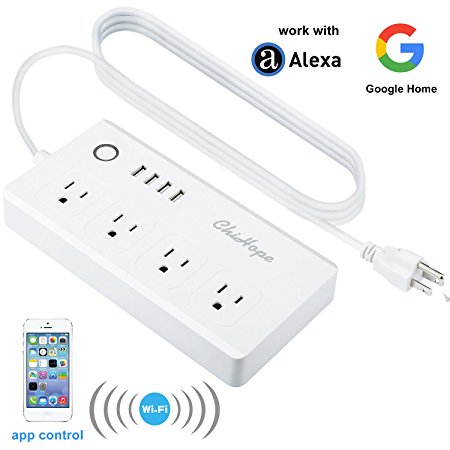 Smart Power Strip,ChiHope WiFi Surge Protector, 4-Outlets 4-USB Ports Works with Alexa,Google Home.