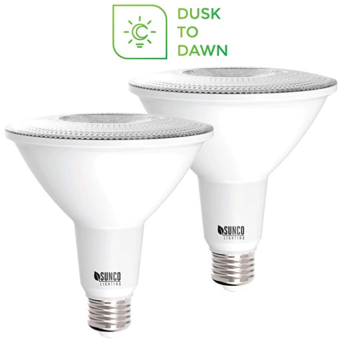 Sunco Lighting 2 Pack PAR38 LED Bulb with Dusk-to-Dawn Photocell Sensor, 15W=120W, 3000K Warm White, 1250 LM, Auto On/Off, Security Flood Light Indoor/Outdoor - UL