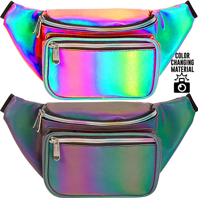 SoJourner Holographic Rave Fanny Pack - Packs for festival women, men | Cute Fashion Waist Bag Belt Bags (Luminous - Green)