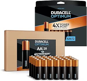 Duracell Optimum AA   AAA Batteries Combo Pack, 28 Count (Ecommerce Pack)   12 Count Double A & Triple A Battery with Power Boost ingredients, Alkaline Battery - 40 Count Total