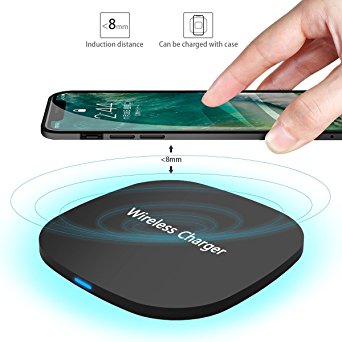 TENNBOO iPhone X Wireless Charger, Qi Wireless Fast Charger Charging Pad for iPhone 8/8 Plus,Samsung Galaxy S8/S8 Plus,S7/S7 Edge,S6/S6 Edge,Note 8/Note 5 Black