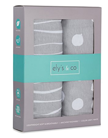 Changing Pad Cover Set | Cradle Sheet 2 Pack 100% Jersey Cotton Grey Abstract Stripes and Dots by Ely's & Co