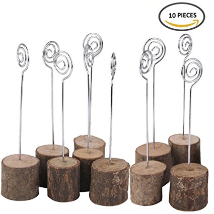 K.MAX Rustic Real Wood Base Photo Clip ,Table Card Holders for Wedding Party Decoration(10 pack)
