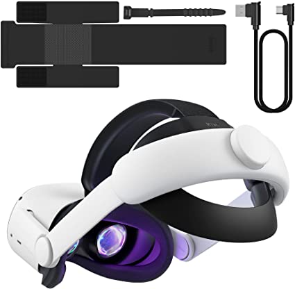 KIWI design for Oculus/Meta Quest 2 Head Strap Accessories with 3 in 1 Battery Holder Strap, Enhanced Comfort and Extending Playtime (Battery Not Included)