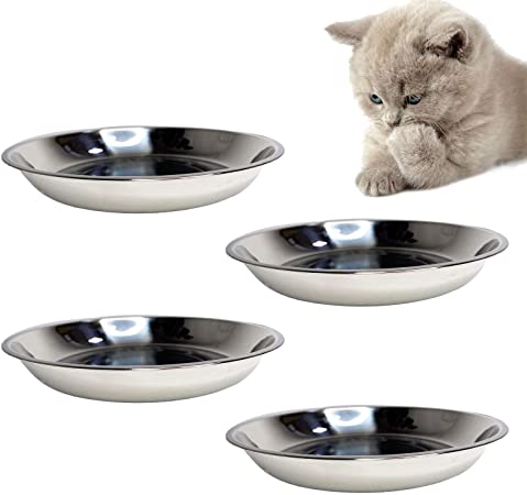 kathson Stainless Steel Whisker Relief Cat Bowl, 4 pcs Shallow and Wide Bowls, Pet Cat & Dog Feeding Large Dishes Fits with Elevated Stands Pet Bowl Stand (7.88 Inch Dia.)