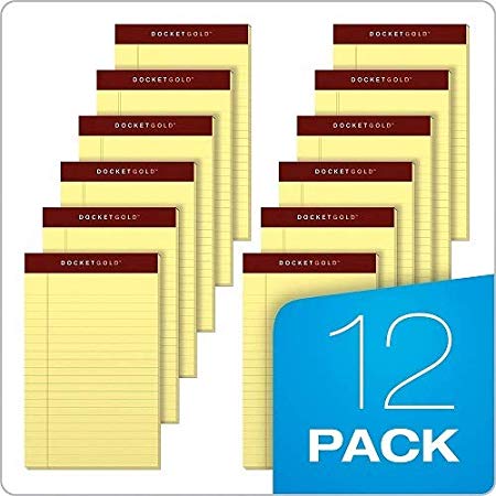 TOPS 63900 Docket Ruled Perforated Pads, Narrow Rule, 5 x 8, Canary, 50 Sheets (Pack of 12)
