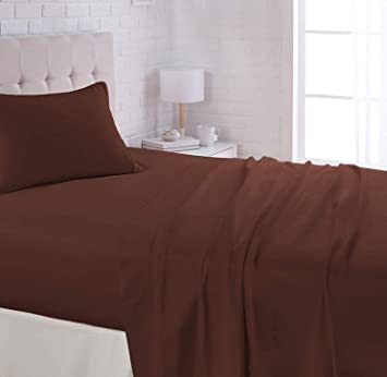 BEVI - Home Super Solid Brown 144 Tc Microfiber Double King Bedsheet with 2 Pillow Cover -(Plain Brown)